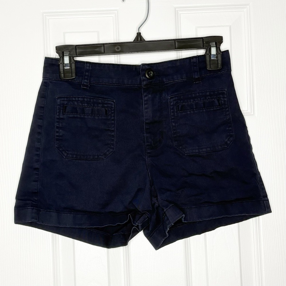 J Crew Women's Patch Pocket Chino Shorts Navy Blue 00‎